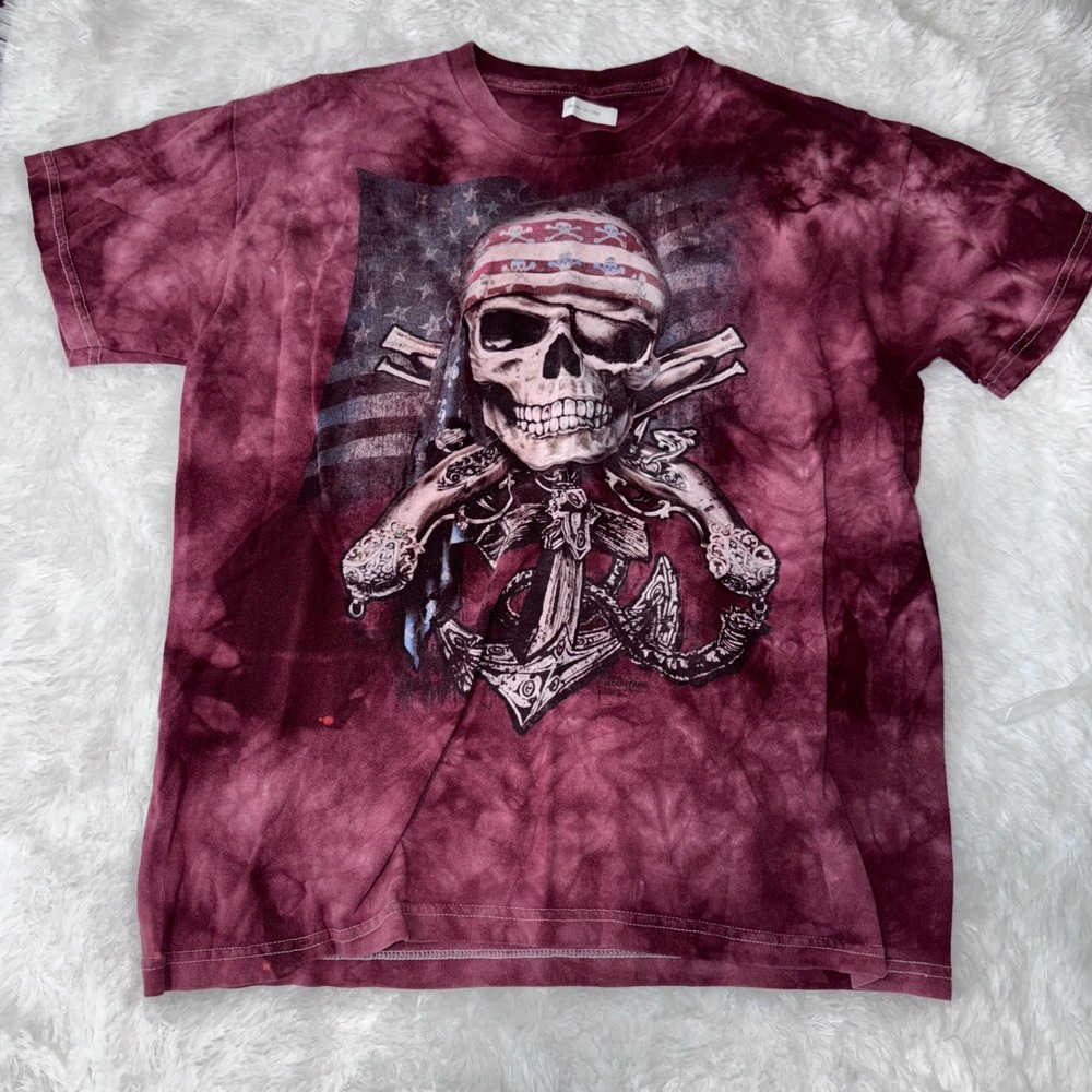 Skull Anchor Tie Dye T-Shirt American Flag Guns Mens Tee Graphic